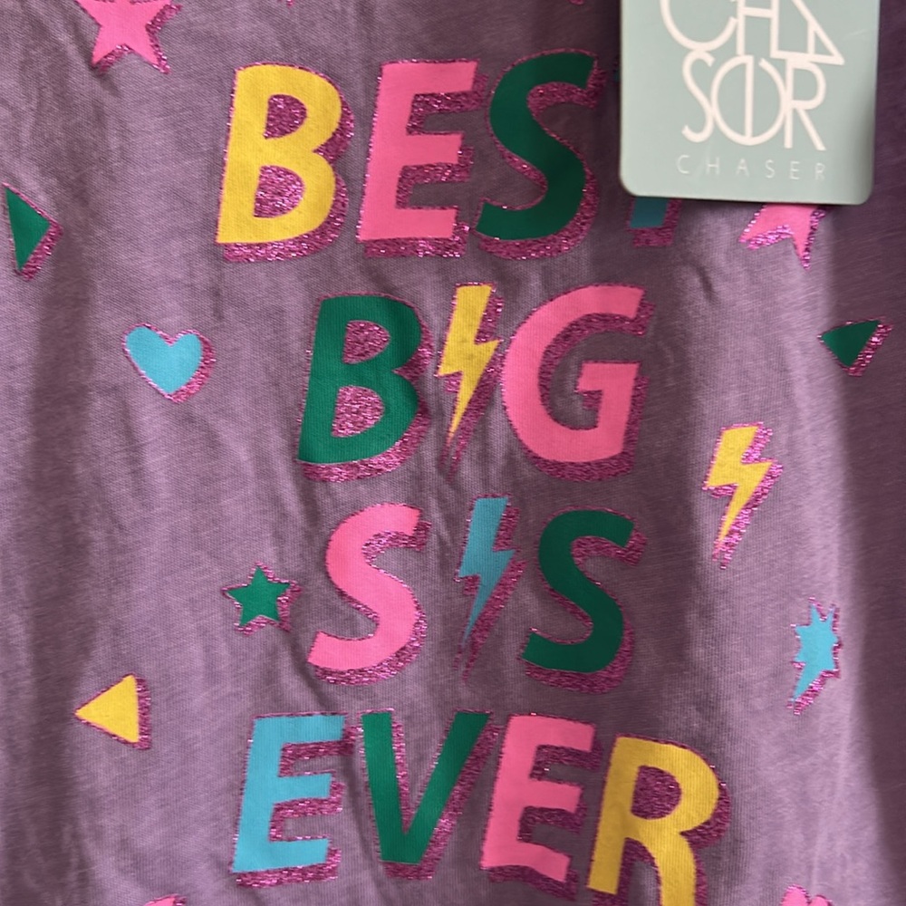 NWT, Chaser, Girls, “Best Big Sis Ever” Tank Top, lightweight shirttail hem - Picture 2 of 7